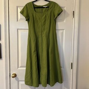 Uniqlo Women's Linen Blend Midi Dress Medium Green Fit Flare Cottage Minimalist